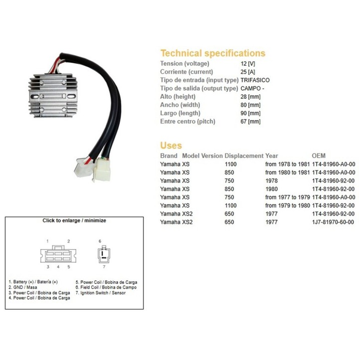 DZE regulator napięcia yamaha xs 650 '77; xs 750 '77-'79; xs 850 '80-'81; xs 1100 '79-'81 (1T4-81960-92-00, 1T4-81960-A0-00) (E…