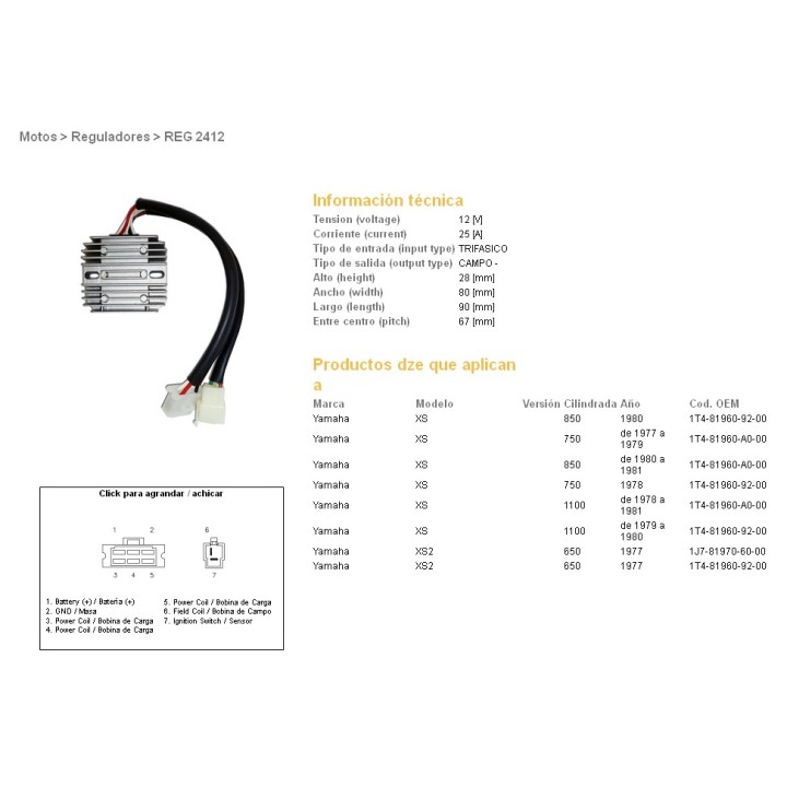 DZE regulator napięcia yamaha xs 650 '77; xs 750 '77-'79; xs 850 '80-'81; xs 1100 '79-'81 (1T4-81960-92-00, 1T4-81960-A0-00) (E…