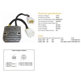 DZE regulator napięcia honda cbr 600RR '03-'06 (50A) (31600-MEE-872;31600-MEE-003) (ESR430;ESR436)