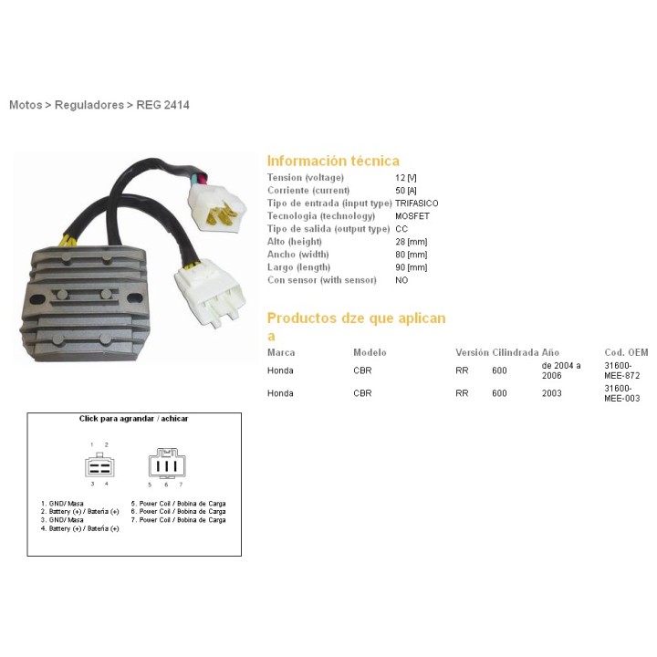 DZE regulator napięcia honda cbr 600RR '03-'06 (50A) (31600-MEE-872;31600-MEE-003) (ESR430;ESR436)