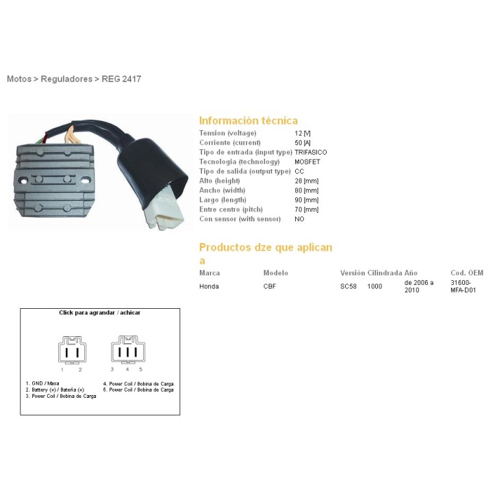 DZE regulator napięcia honda cbf 1000 '06-'10 (SC58) (31600-MFA-D01) mosfet (50A)