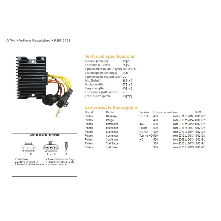 DZE regulator napięcia polaris trail blazer 330 '10-'13; trail boss 330 '10-'13; ranger 400 '10-'14; sportsman 400/500 '11-'14;…