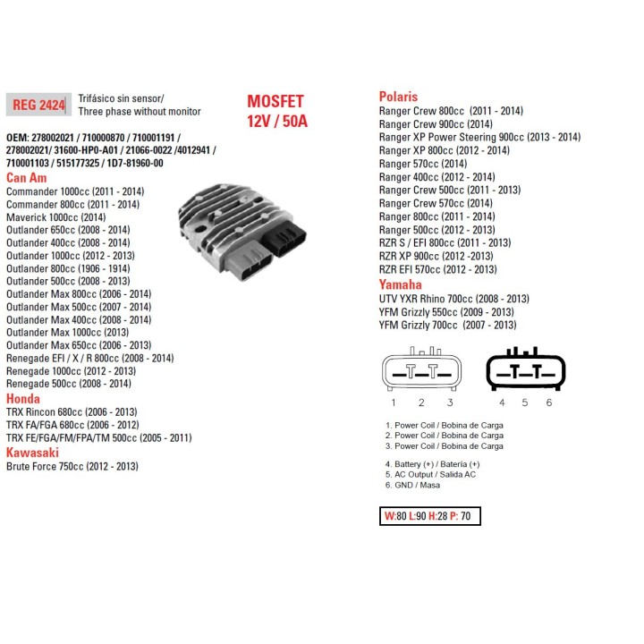 DZE regulator napięcia can-am 400/500/650/800/1000; honda trx 500/650/680; kawasaki kvf 750 12-13; polaris 400/500/550/570/800/…