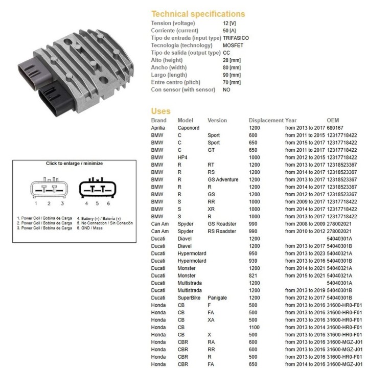 DZE regulator napięcia aprilia; bmw; can am; ducati; honda; kawasaki; suzuki; triumph; yamaha (50A)