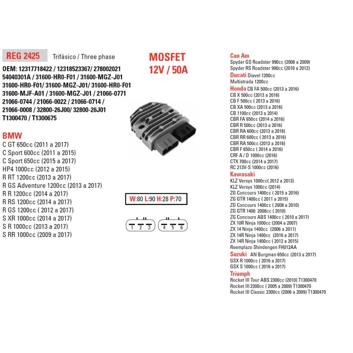 DZE regulator napięcia aprilia; bmw; can am; ducati; honda; kawasaki; suzuki; triumph; yamaha (50A)