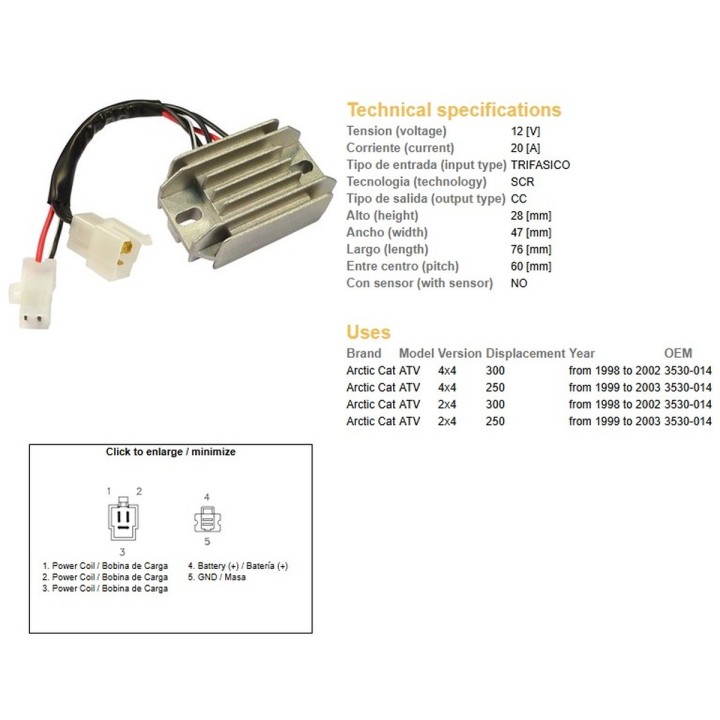 DZE regulator napięcia arctic cat 250/300 '98-'03 (3530-014)