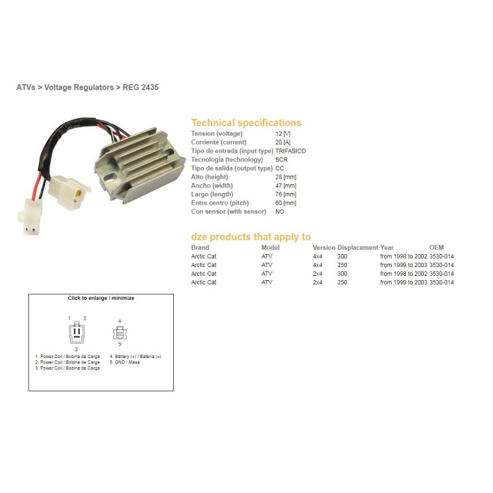 DZE regulator napięcia arctic cat 250/300 '98-'03 (3530-014)