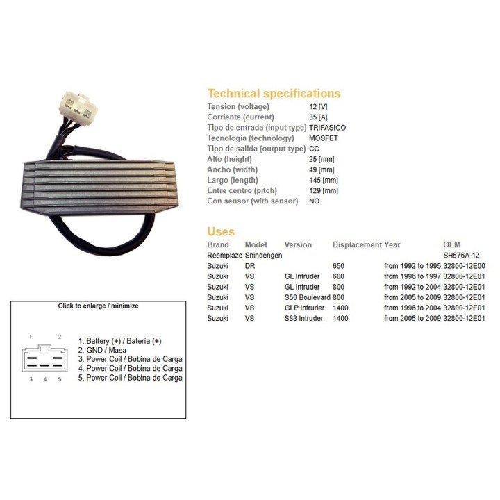 DZE regulator napięcia suzuki dr 650 '92-'95; vs 600 intruder '96-'97; vs 800 intruder '92-'04; vs 800 boulevard '05-'09; vs 14…