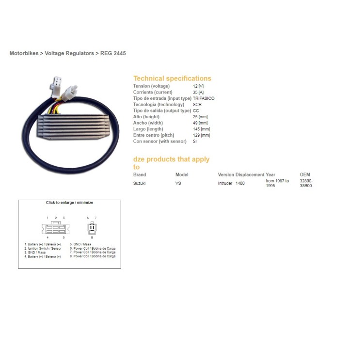 DZE regulator napięcia suzuki vs 1400 intruder '87-'95 (OEM-32800-38B00) (ESR750) (SH576-12) (35A)
