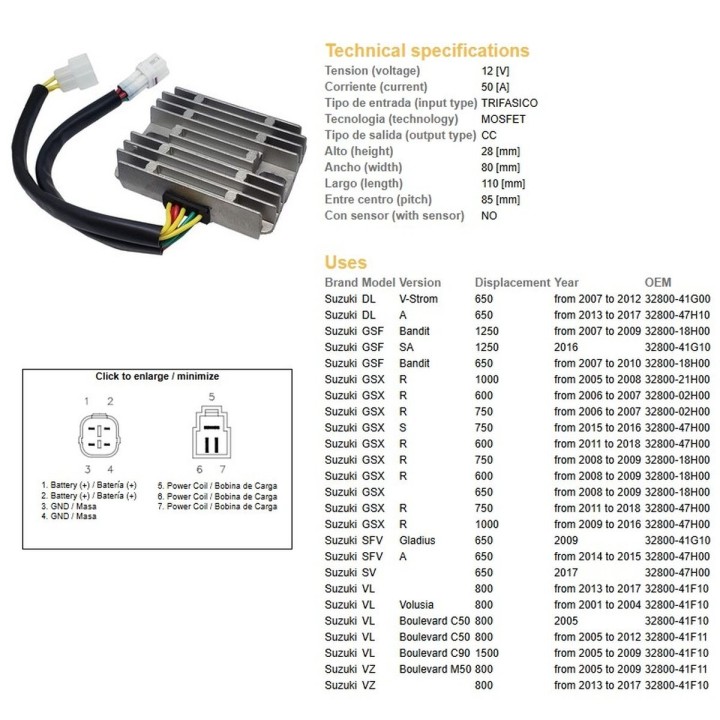 DZE regulator napięcia suzuki gsf 650/1250 bandit '07-'10; gsx 600/750/1000R/S '05-'18; dl 650 v-strom '07-17; sv 650 '14-'17;…