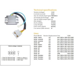 DZE regulator napięcia aprilia pegaso 600/650 '90-'95; rs 125/250 '95-'09; rx 125 '94-'08; leonardo; scarabeo (ESR087)