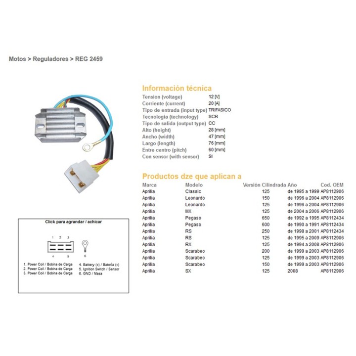 DZE regulator napięcia aprilia pegaso 600/650 '90-'95; rs 125/250 '95-'09; rx 125 '94-'08; leonardo; scarabeo (ESR087)