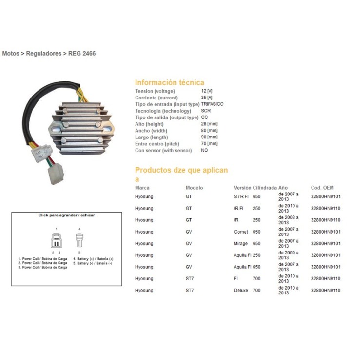 DZE regulator napięcia hyosung gt 250R '08-'13; gt 650S/R '08-'13; gv 250 '09-'13; gv 650 '07-'13; MS3 125/250; ST7 700 '10-'13…