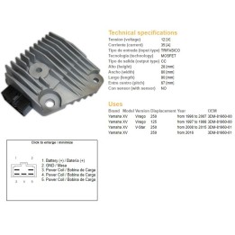 DZE regulator napięcia yamaha xv 125 virago '97-'98; xv 250 virago '96-'07; xv 250 v-star '08-'15 (3DM-81960-00)