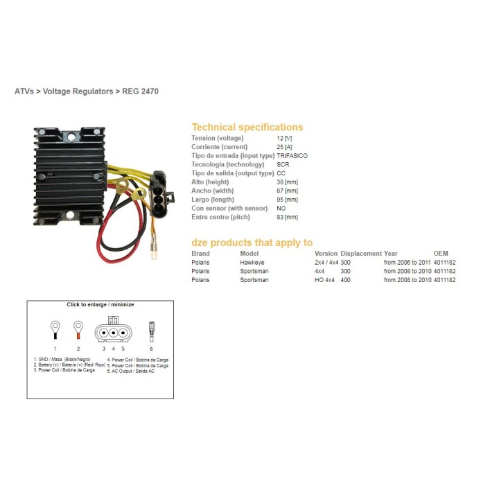 DZE regulator napięcia polaris sportsman 300/400 '08-'10; hawkaye 300 '06-'11 (4011182)