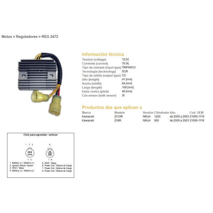 DZE regulator napięcia kawasaki ZX-9R '00-'03; zx 12R '00-'03 (35A) (21066-1119) (ESR516)