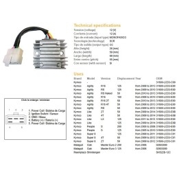 DZE regulator napięcia kymco agility 50/125/150 '08-'13; people 125/200 '05-'10; super 8 50/125 '08-'12 (oem 31600-LCD3-C01)