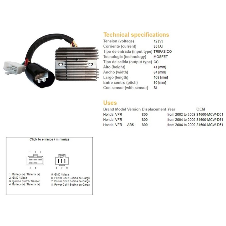 DZE regulator napięcia honda vfr 800 '02-'09 (35A) (31600-MCW-D61) (ESR438)