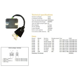 DZE regulator napięcia honda cb 1300 '97-'01; vfr 800 '98-'99 (SC38, SC40), VFR800 98-99 (31600-MBG-305) (SH6890A)