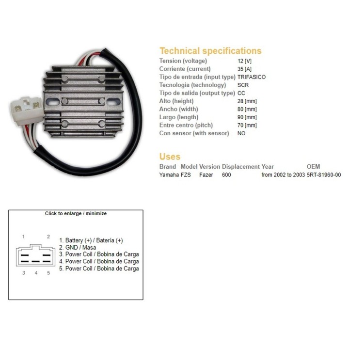 DZE regulator napięcia yamaha fzs 600 fazer '98-'99; tdm 850 '93-'96; xvz 1300 '96-'01 (35A) (ESR360)