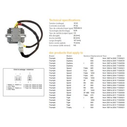 DZE regulator napięcia triumph daytona 600/650 '02-'05; daytona 955I '97-'06; sprint 955RS/ST '99-'04; sprint 1050 '06-'14; str…