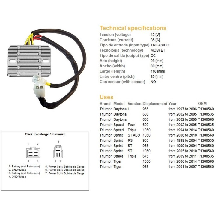 DZE regulator napięcia triumph daytona 600/650 '02-'05; daytona 955I '97-'06; sprint 955RS/ST '99-'04; sprint 1050 '06-'14; str…