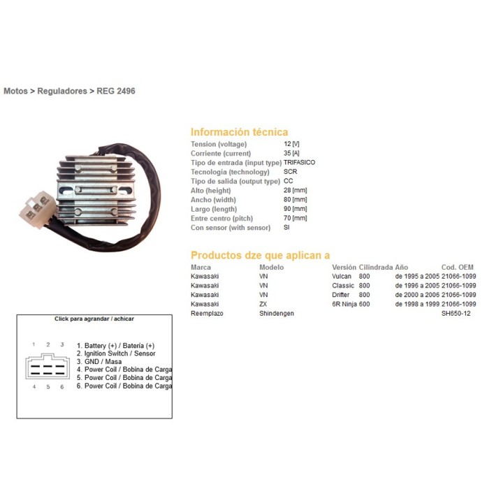 DZE regulator napięcia kawasaki vn 800 vulkan '95-'05; vn 800 classic '96-'05; vn 800 drifter '00-'06; ZX6R '98-'92 (35A) (ESR2…