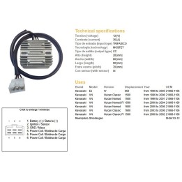 DZE regulator napięcia kawasaki w 650 '99-'05; vn 1500 vulcan '96-'08; vn 1600 '00-'08 (21066-1106) (ESR264) (SH541G-12)