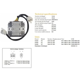 DZE regulator napięcia honda ntv 650 '88-'91 12V 35A (SH538C-12) (31600-MN8-008) (31600-MN8-028) (ESR252)