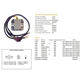 DZE regulator napięcia ktm 690R enduro '08-'13; 950R super enduro '06-; supermoto 950/990R '05-'11 (OEM-62511034000) (SH541SB,…
