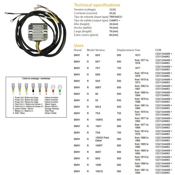 DZE regulator napięcia bmw r 60/75/65/80/90/100 '74-'88, moto guzzi 650/750/850/1000 '75-'95 (12321244409, 12311244063) (ESR450)