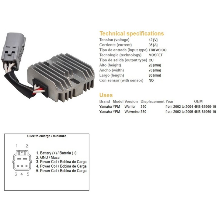DZE regulator napięcia yamaha yfm 350 warrior '02-'04; ymf wolverine '02-'05 (oem 4KB-81960-10)