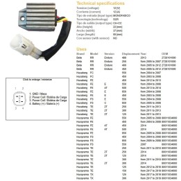 DZE regulator napięcia ktm EXC 125/200/250/300/400/525/530 '98-'13; xc-w 250/450/525 '07-'08; husqvarna te/tx/fe/fc/fs 125/250/…