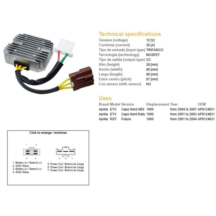 DZE regulator napięcia aprilia etv 1000 capo nord '01-'07; rst 1000 futura '01-'04 (oem AP8124831) mosfet (35A)