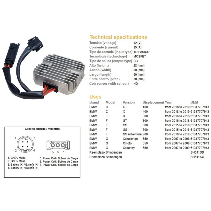 DZE regulator napięcia bmw c 400GT/X '18-'19; g 650 '07-'09; f 700GS '15-'18; f 800GS adventure '16-'18; f 800GT/GS/R '15-'18 (…