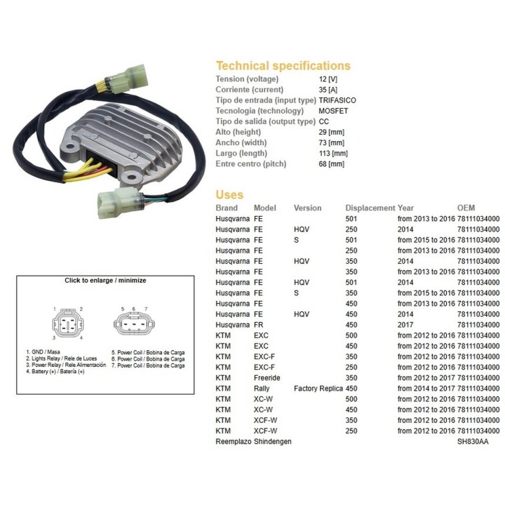 DZE regulator napięcia husqvarna fe 250/350/450 '13-'16; ktm exc-f 250/350 /EXC 450/500 /xcf-w 250/350 /xc-w 450/500 '12-'16 (o…