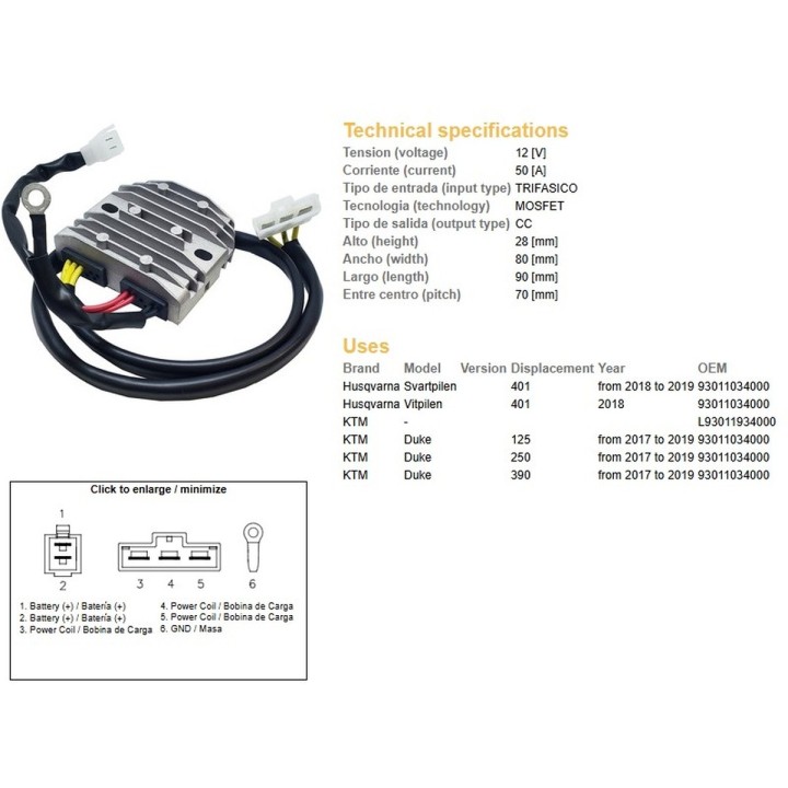 DZE regulator napięcia ktm duke 125 '17-'19; duke 250 '17-'19; duke 390 '17-'19; husqvqrna svartpilen 401 '18-'19; vitpilen 401…
