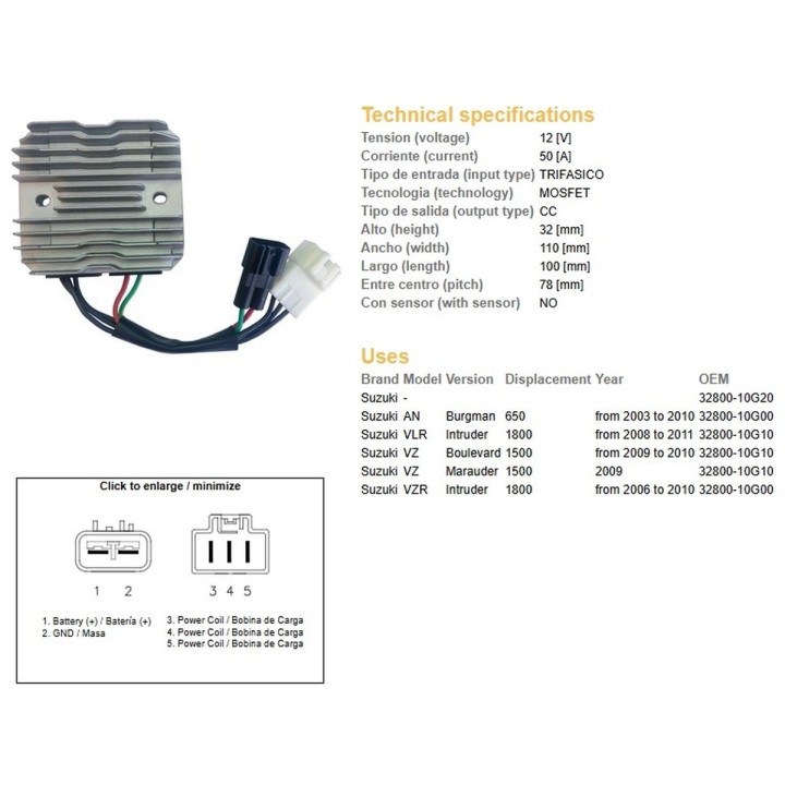 DZE regulator napięcia suzuki an 650 burgman '03-'10; vz 1500 marauder '09; vz 1500 boulevard '09-'10; vlr 1800 intruder '06-'1…