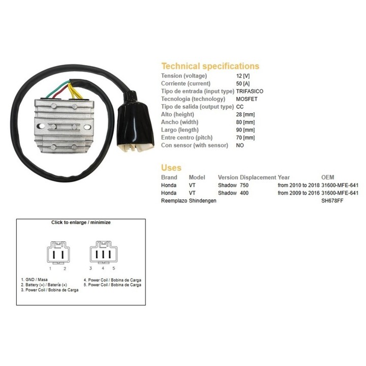 DZE regulator napięcia honda vt 750C shadow '10-'18 (31600-MFE-641) (50A) (mosfet)