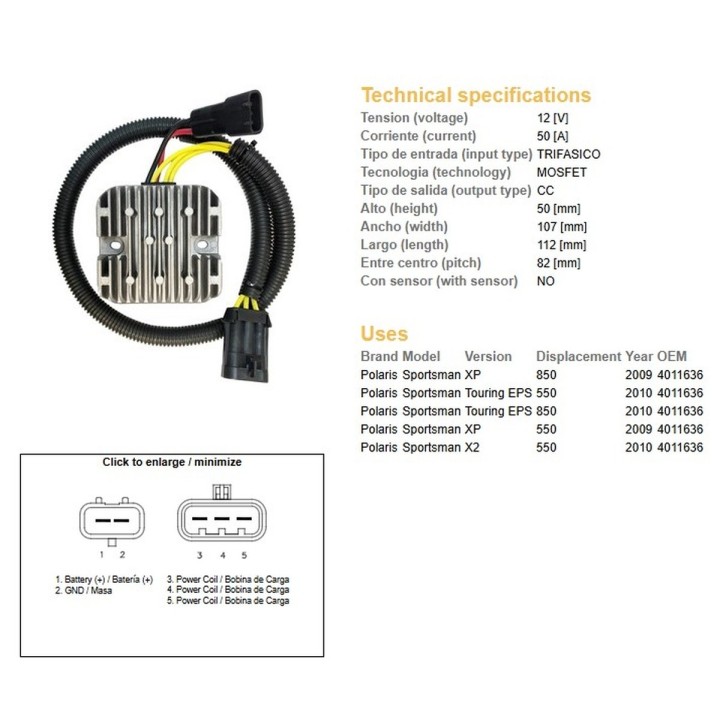 DZE regulator napięcia polaris sportsman 550 '09-'10, 850 '09-'10 (40111636) (50A)