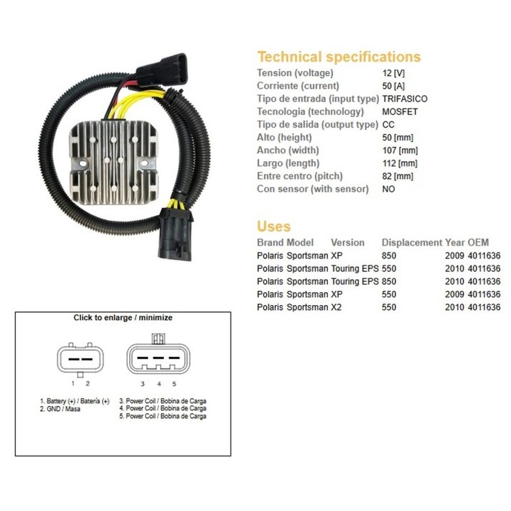 DZE regulator napięcia polaris sportsman 550 '09-'10, 850 '09-'10 (40111636) (50A)