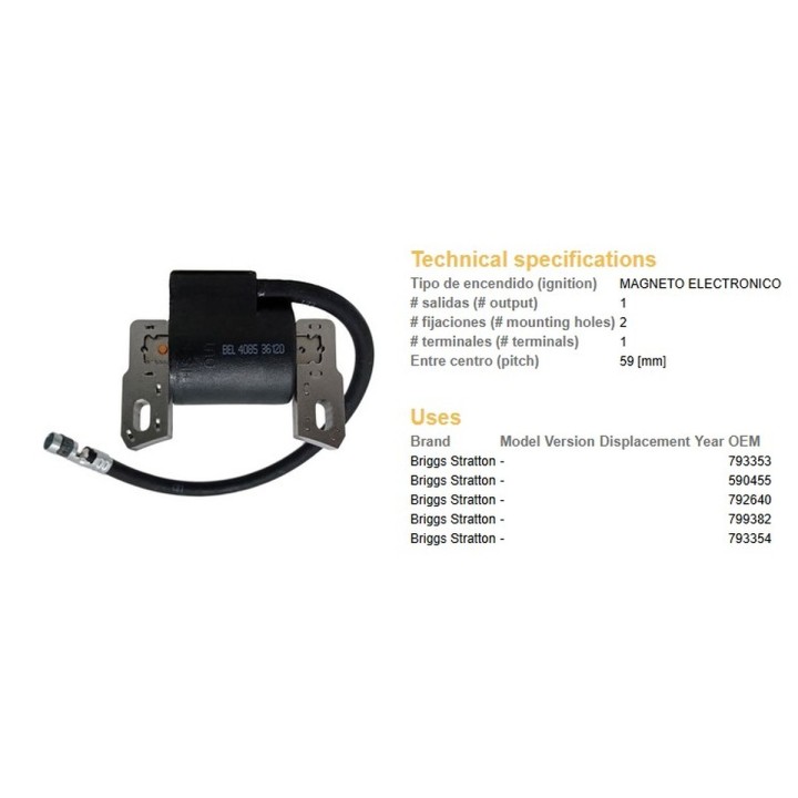 DZE cewkomoduł silnik briggs stratton (oem 793353; 590455;792640;792631;799382;793354)