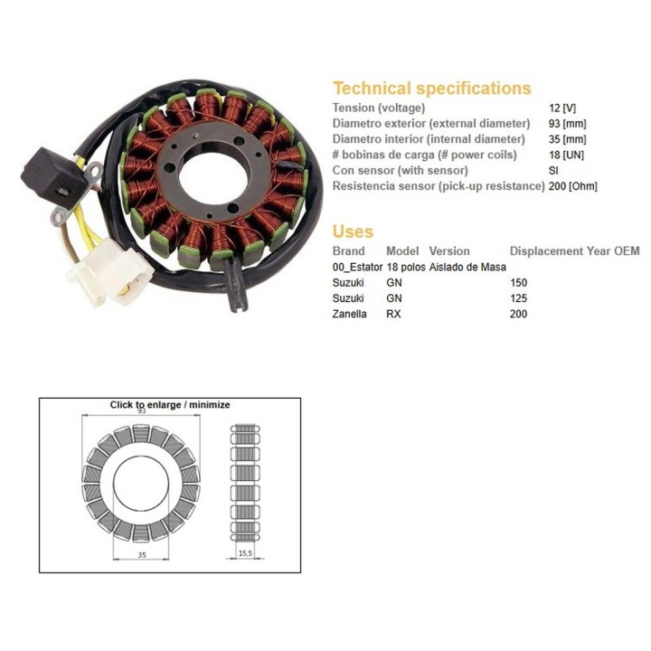 DZE uzwojenie alternatora (stator) suzuki gn 125 (oem 32101-05300)