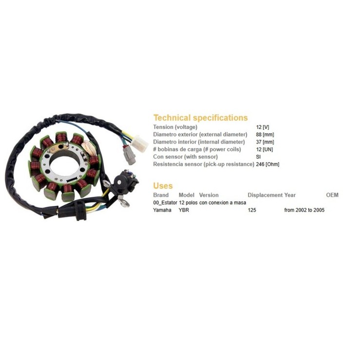 DZE uzwojenie alternatora (stator) yamaha ybr 125 '02-'05