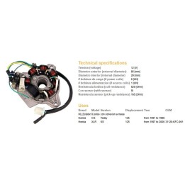 DZE uzwojenie alternatora (stator) honda xlr 125 '97-'00; cg 125 '91-'98 (OEM-31120-KFC-901)