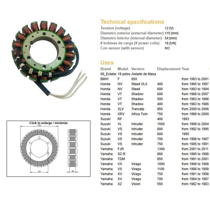 DZE uzwojenie alternatora (stator) bmw f 650 '93-'01; vt 500/600 '83-'07; xl 650V transalp '00-'06; xrv 750 africa twin '90-'00…