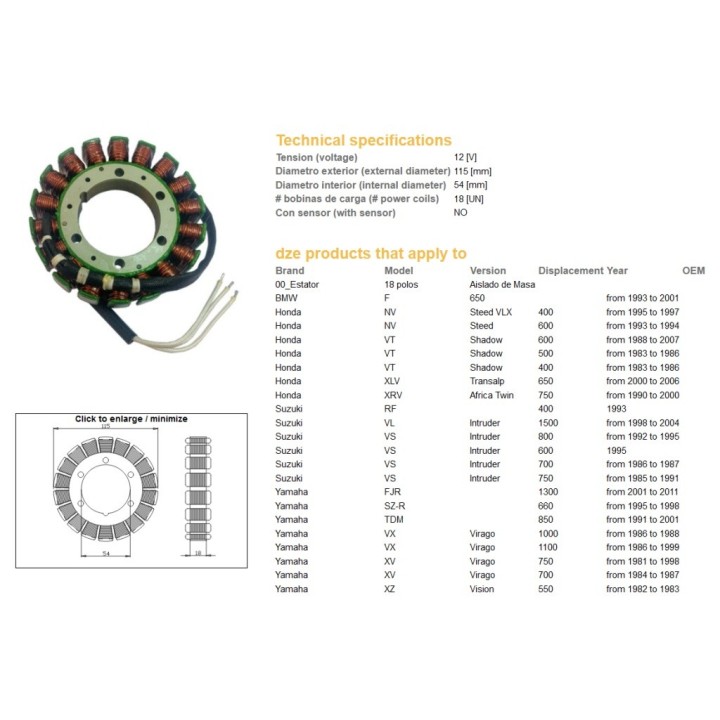 DZE uzwojenie alternatora (stator) bmw f 650 '93-'01; vt 500/600 '83-'07; xl 650V transalp '00-'06; xrv 750 africa twin '90-'00…