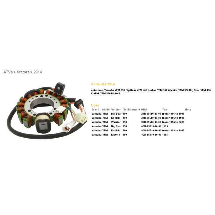 DZE uzwojenie alternatora (stator) yamaha yfm 350 big bear '95-'98, warrior '96-'01; kodiak 400 '93-'98 (ESG434) (3HN-8510-10-0…
