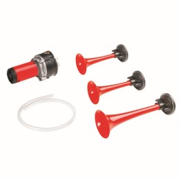 GAUSS klakson (sygnał dźwiękowy) uniwersalny elektro-pneumatyczny (wysoki średni i niski ton) czerwony (dł. 153 mm, 165 mm, 215…