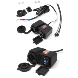 BIKETEC motocyklowe gniazdo zapalniczki z dwoma gniazdami USB z wyłącznikiem montaż na kierownicę/rurkę - MUS06 (el)